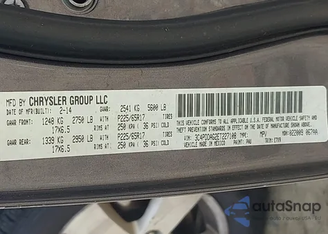 2014 Dodge Journey Se from USA, damaged, VIN 3C4PDDAG2ET227108